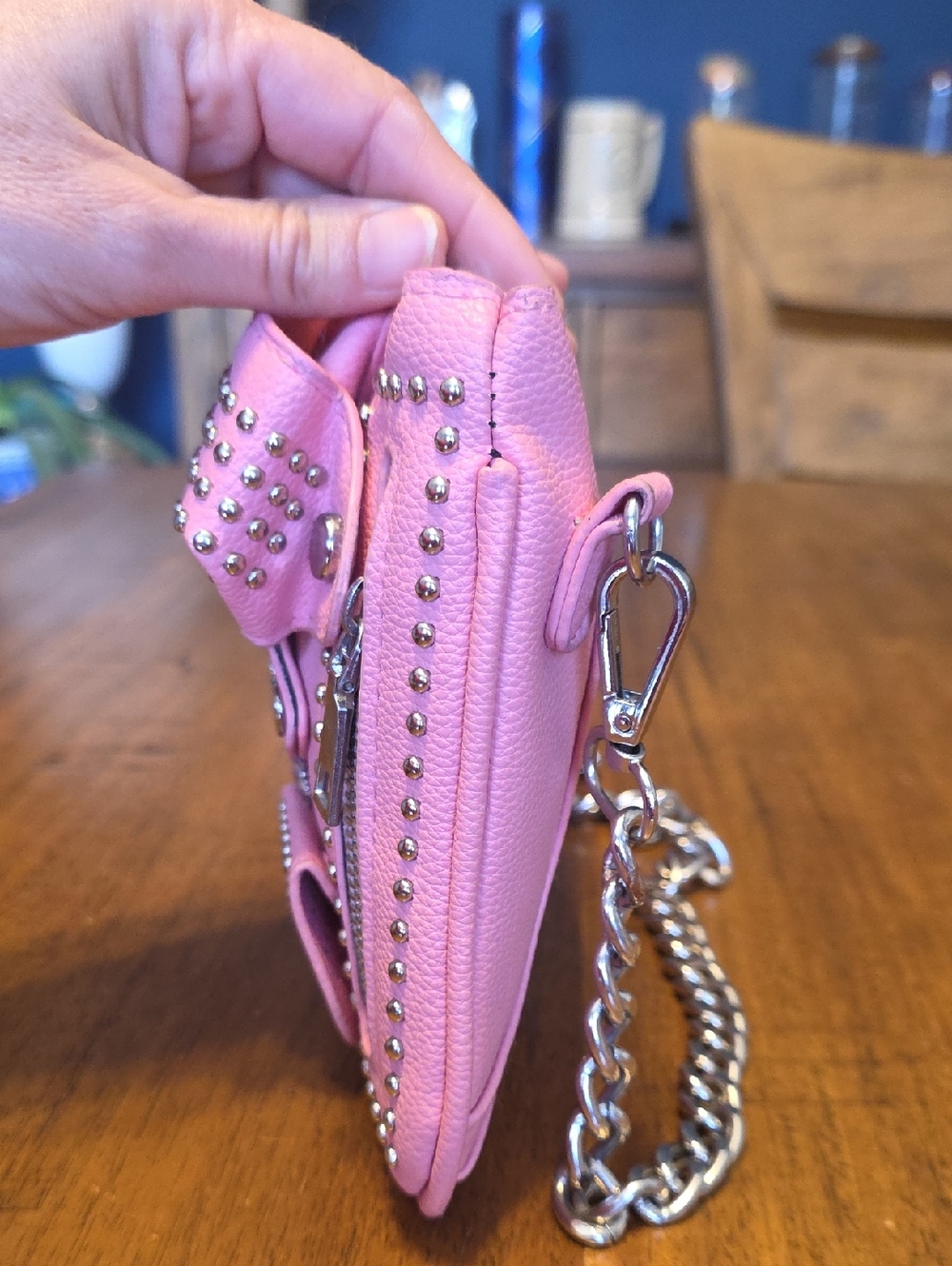 Studded Pink Leather Crossbody Bag - Fashion Statement - Picture 3 of 16